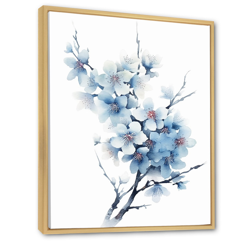Blue And White Cherry Blossoms Sapphire - Cherry Blossom Wall Art Prints, H 32 po x l 16 po x P 1 po, Cadre naturel flottant