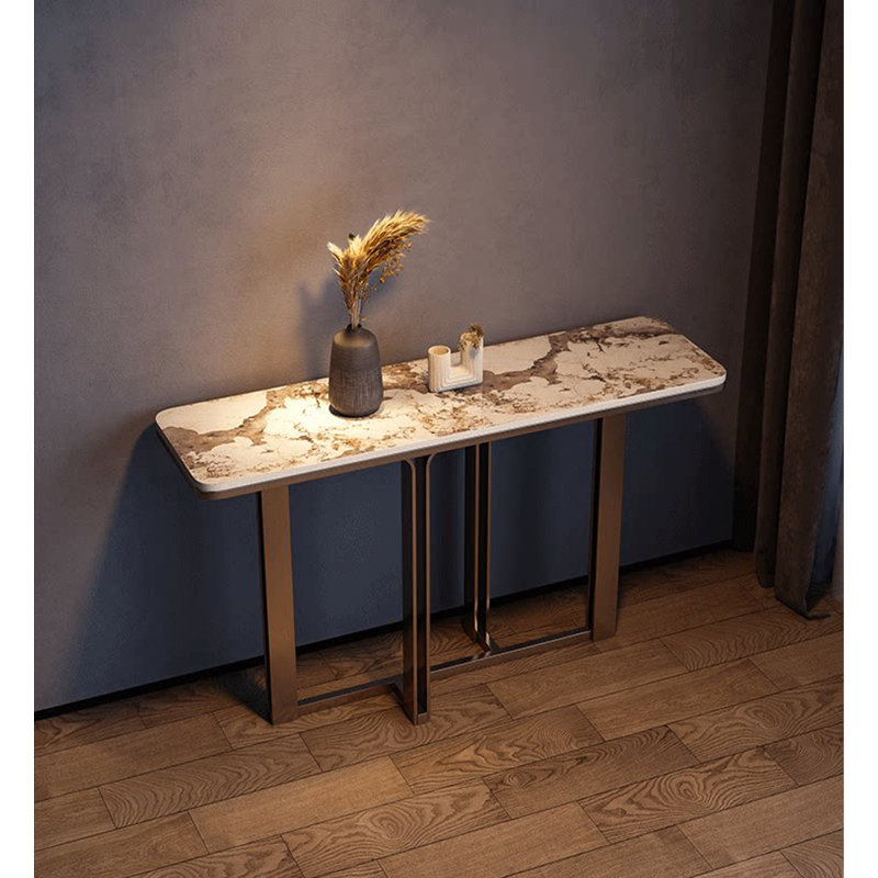 Console de hall d'entrée en métal fritté en métal moderne de luxe moderne, H 33,46 po x l 39,37 po x P 13,78 po, Blanc / Gris