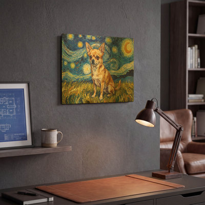 'Chihuahua Starry Night' By Rich Monet Gold Metal Wall Art, 16" x 12"