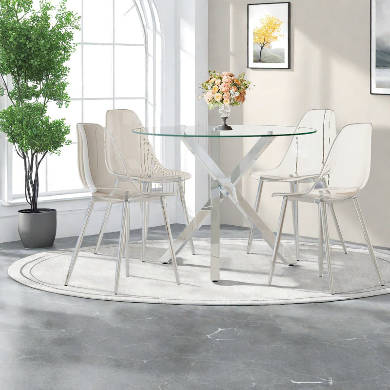 Ensemble de table de salle à manger moderne en verre avec structure en métal pour cuisine élégante