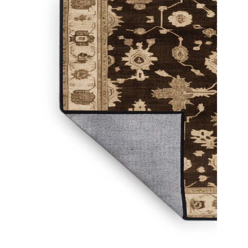 Machine Washable Overdyed Brown Area Rug, Round 7'