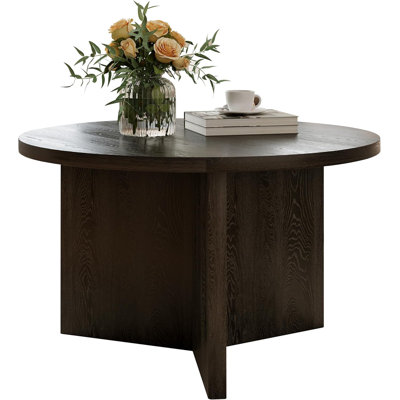 Minimalist Round Coffee Table For Small Spaces, Modern Living Room End Table With Adjustable Feet, Durable Engineered Wood Construction, Black Wood Grain Finish
