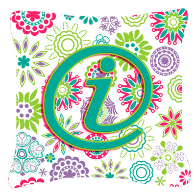 Monogramme initiale fleurs intérieur/extérieur Throw Pillow