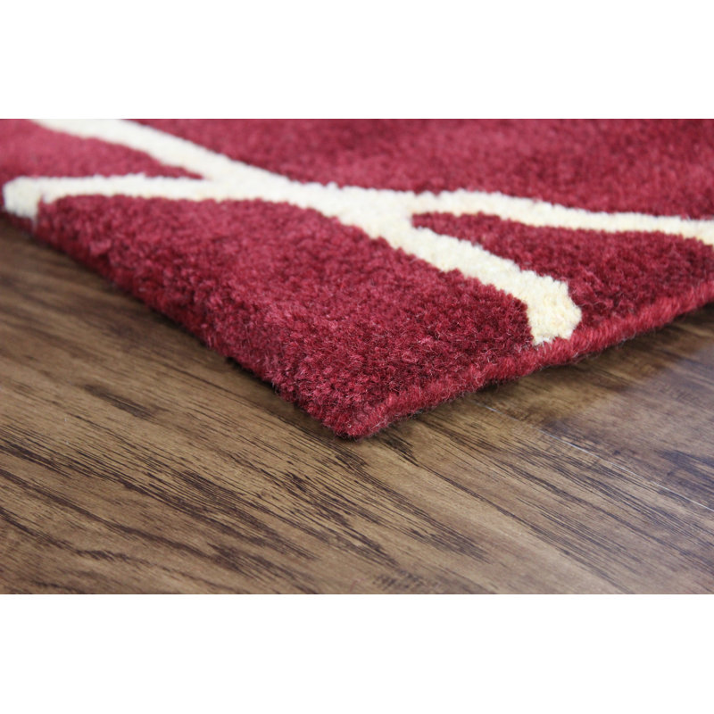 Tapis décoratif rouge en laine Touffeté à la main à motif abstrait Risley, Carré 1 pi 6 po