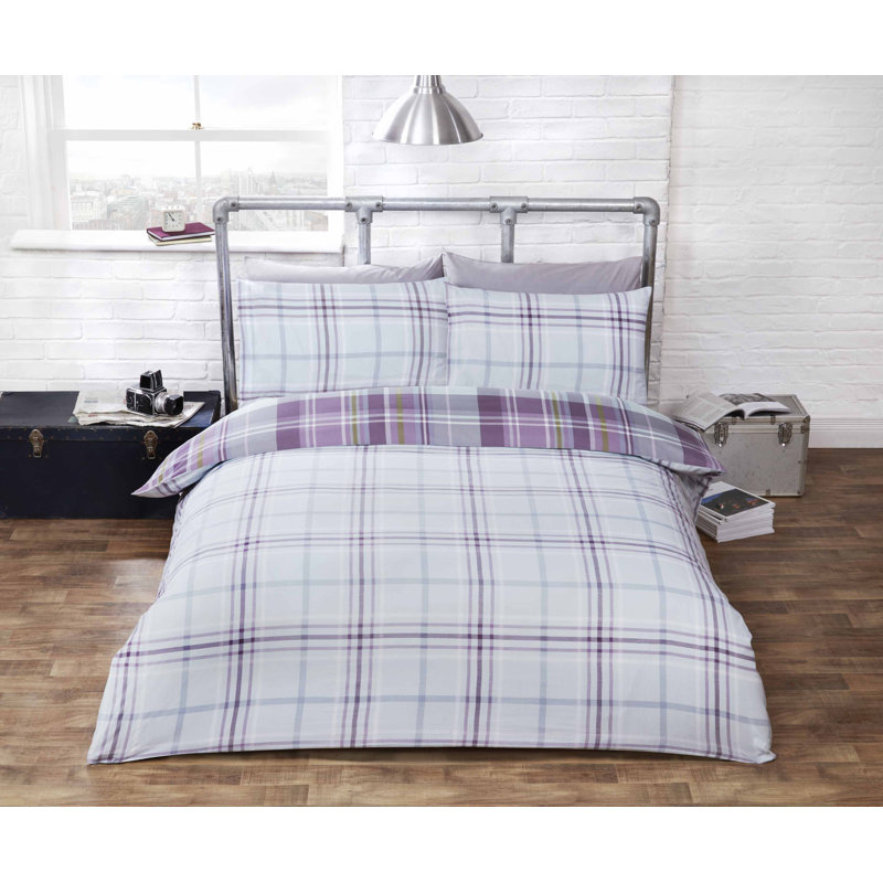 Gore Polyester Duvet Cover with Pillowcases, Kingsize - 2 Standard Pillowcases, Grey/White/Claret