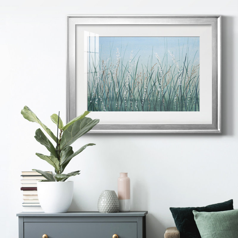 «Tall Grass II», reproduction encadrée de qualité supérieure - prête à être accrochée, Cadre argenté, Blanc