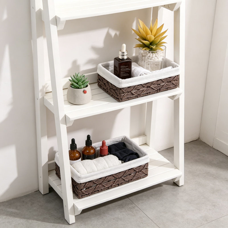 Set of 2 Small Wicker Storage Baskets with Liners, Rectangular Decorative Tray for Coffee Table, Bathroom Countertop Organizer, Kitchen Drawer Organizer