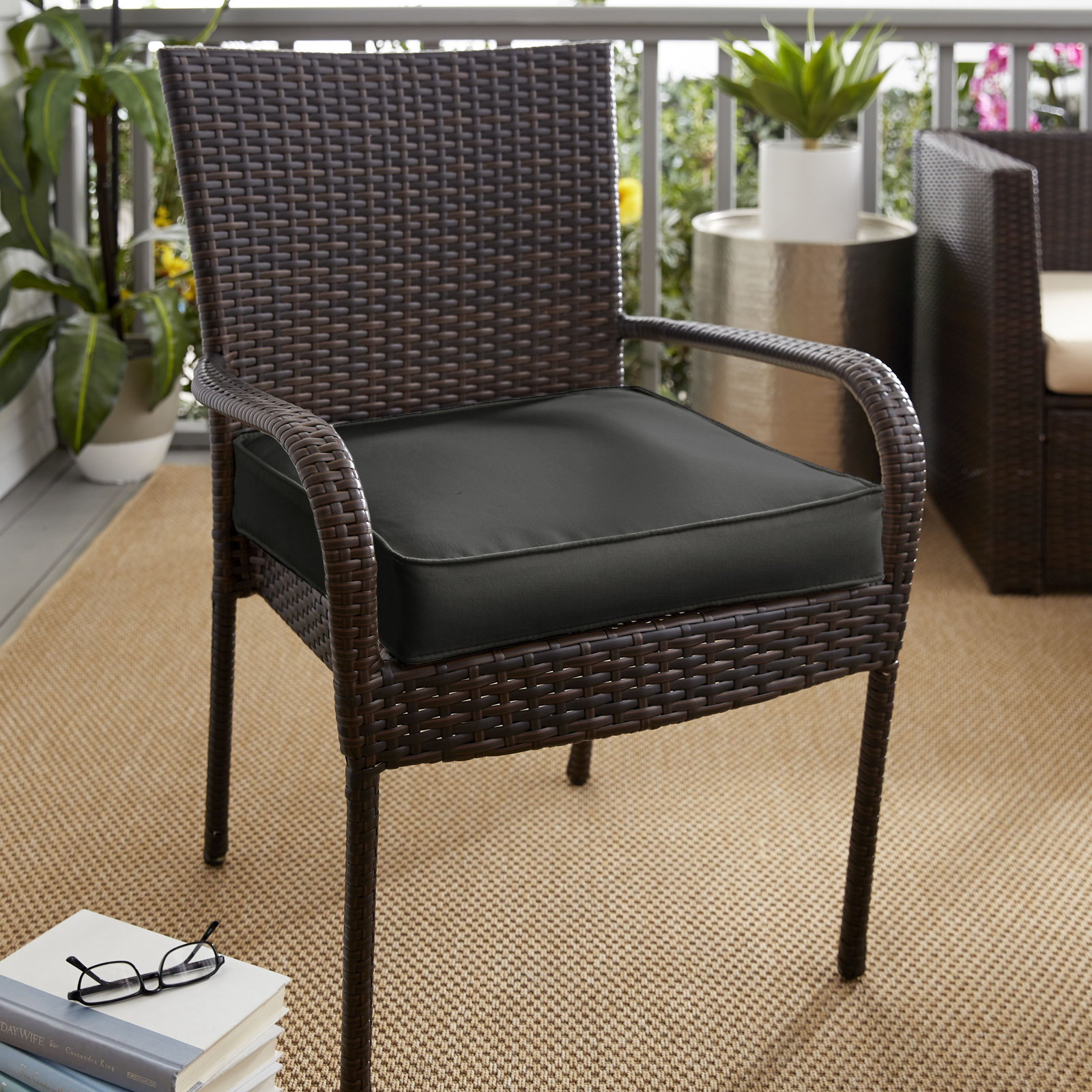 Kisha Outdoor Dining Chair Cushion, 2" H x 20" W x 20" D, Canvas Black Sunbrella® Canvas