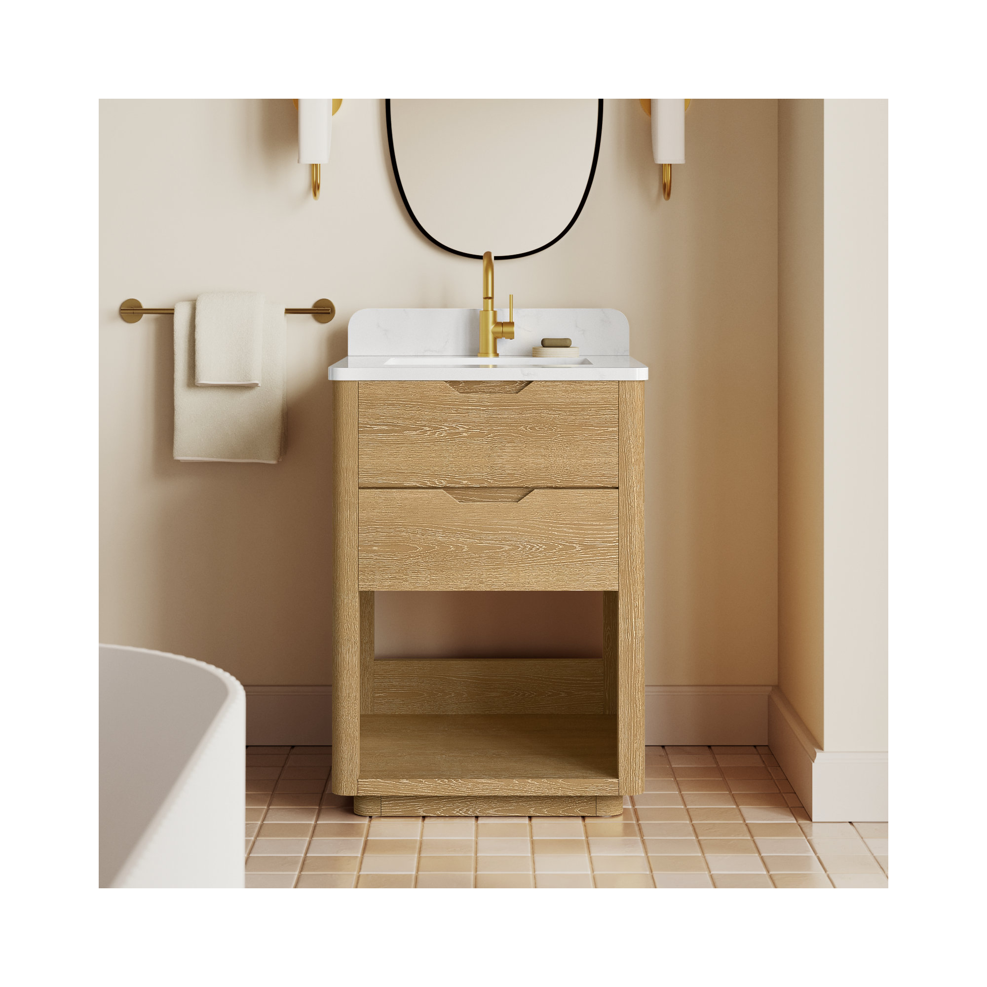Kaiser 24" Marble Top Single Sink Bathroom Vanity, Washed Ash Gray