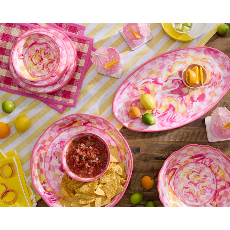 Pink Marble Check Melamine Salad Plates, Pink