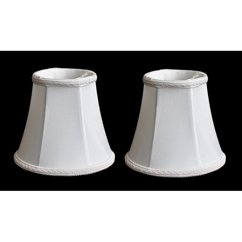 Abat-jour candélabre en soie / shantung cloche (à pince), Blanc cassé avec bordure tressée