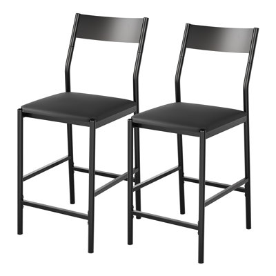 Set of 2 Counter Height Bar Stools with Backrest & Footrest for Kitchen and Bar