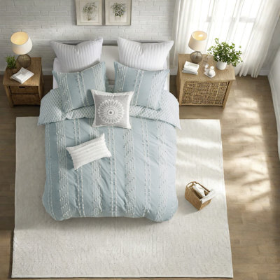 Ensemble de literie en jacquard de coton Comfort, brodé turquoise, idéal pour les maisons de détente