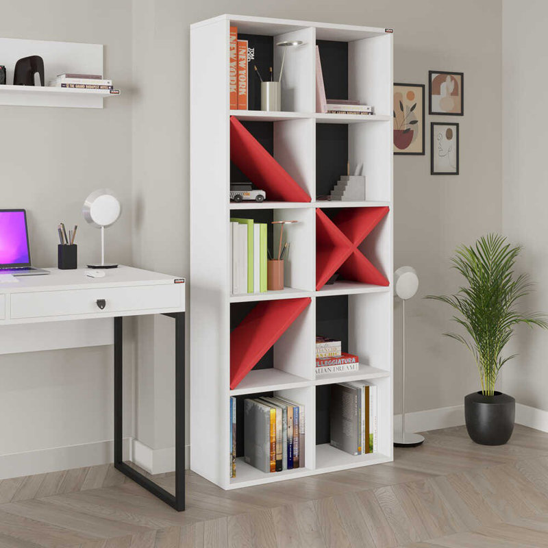 Modern Geometric Bookshelf, 29.5 x 74.0 x 11.8 inches | 100% Melamine Coated Particle Board, Numerous Shelves, Wall-Mountable Design | Stylish Storage Solution for Home & Office Decor