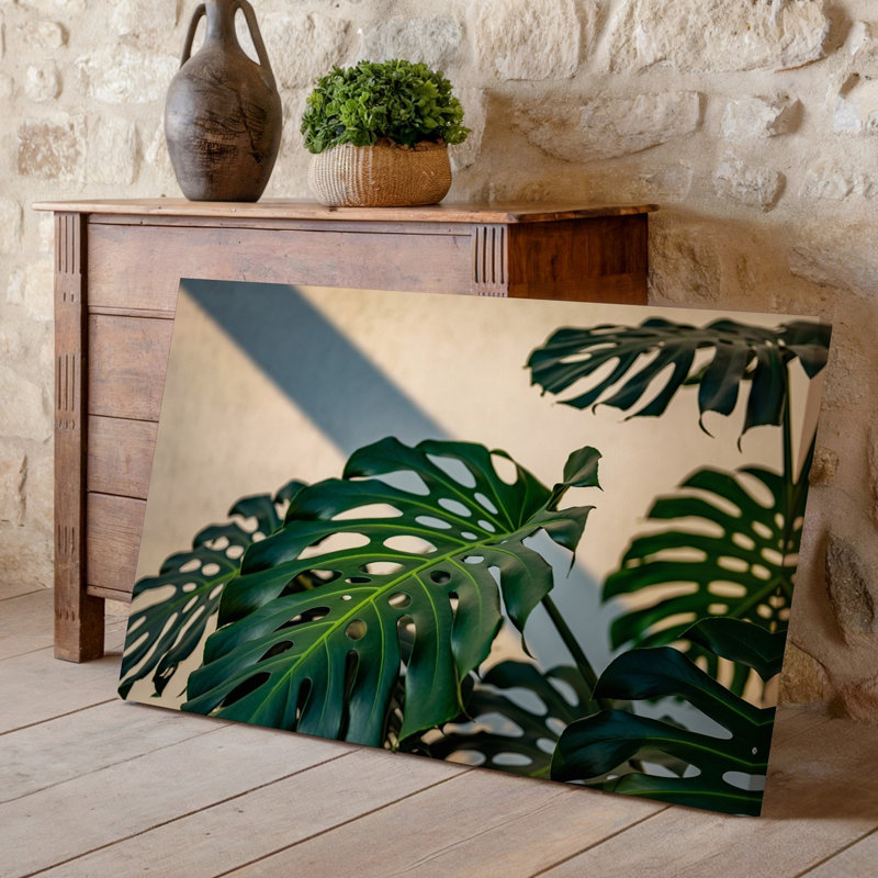 Toile, gros plan de feuilles de Monstera vertes vibrantes mettant en vedette leur art mural, H 9 po x l 12 po