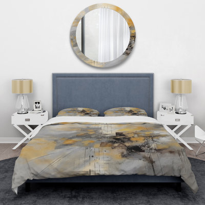 Ensemble de housse de couette en microfibre / polyester jaune et gris Beyond The Canvas I