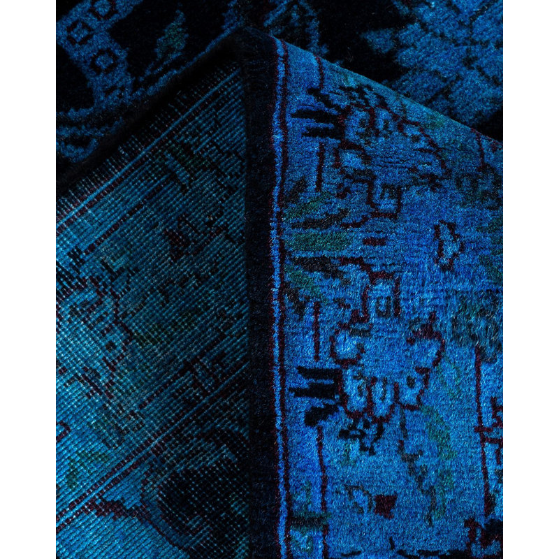 Tapis bleu noué à la main Mazarine, unique en son genre - bleu