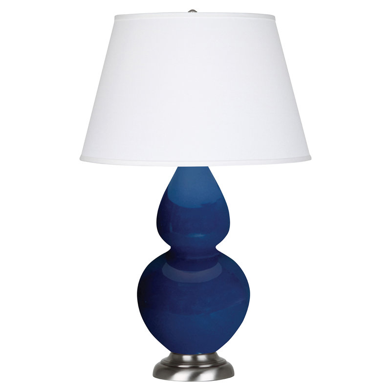Lampe de table double gourde en céramique, Cobalt émaillé / argent antique, Perle, Argent argent