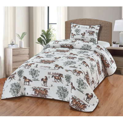 Rustic Trail Horses Western Farmhouse Desert Ranch Themed Decorative Quilt Bedding Set
