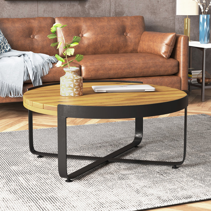 Round Metal Outdoor Coffee Table , 31.5'' in. W 31.5'' in. D, Brown