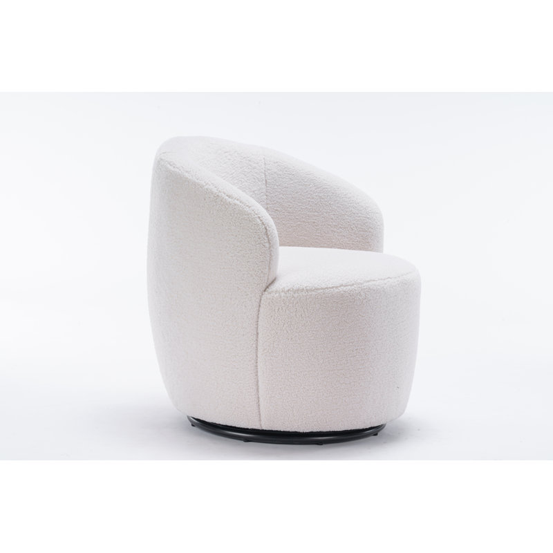 Swivel Accent Armchair Barrel Chair With Powder Coating Metal Ring,  Ivory Velvet 1