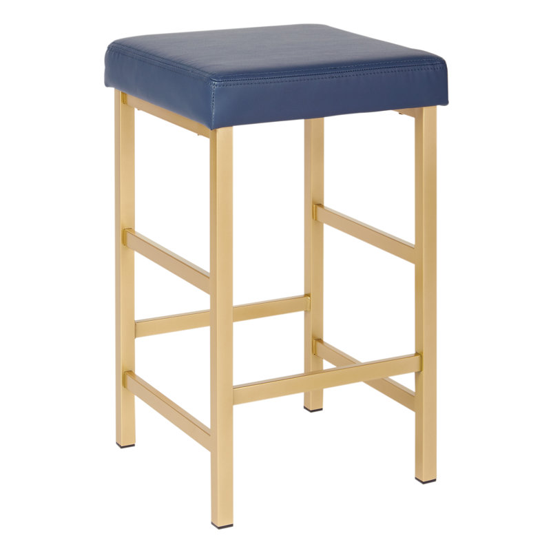 Tabouret de bar et de comptoir Fowey, bleu, Tabouret de comptoir (assise de 26 po de hauteur), Doré
