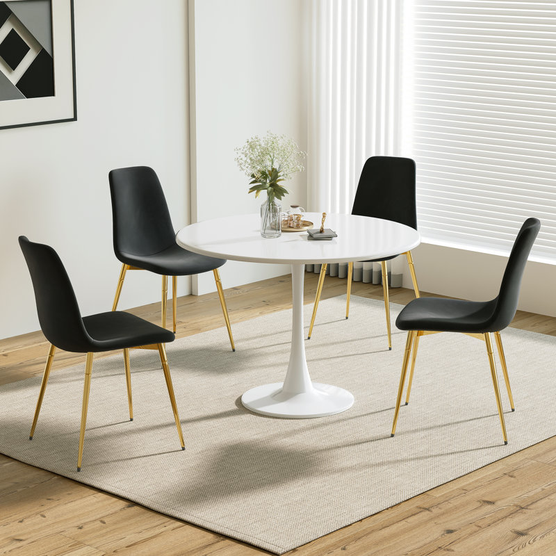5 - Piece Pedestal Dining Set, White, Black/Gold