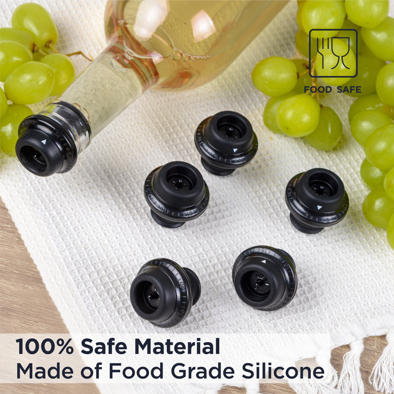 Deiss Pro 6-Piece Silicone Wine Bottle Stopper Set - Airtight Seal, Leakproof, Reusable Stoppers