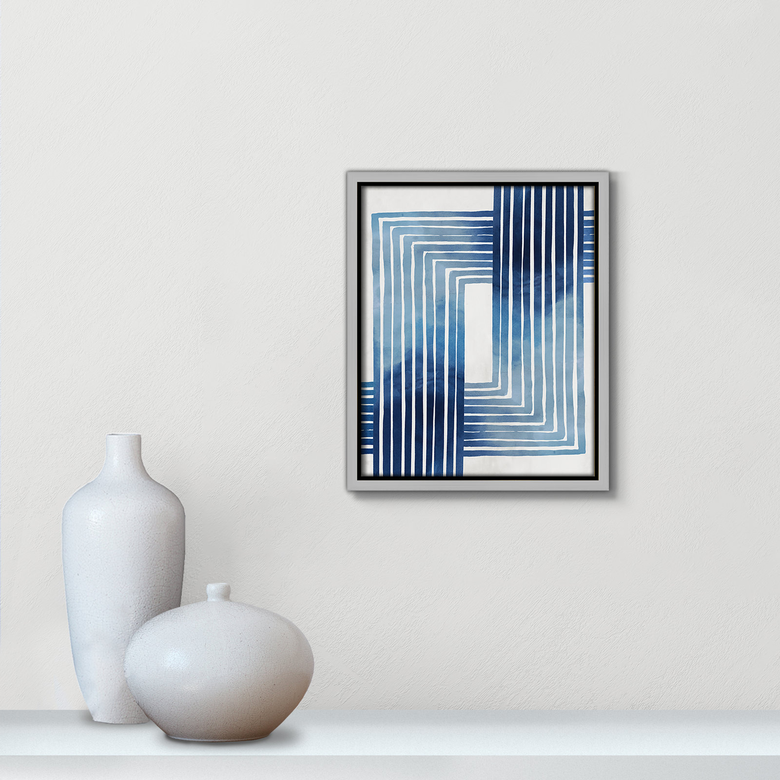 Lanny "In Unison" Painting by Eva Watts, 11.5" H x 9.5" W x 2" D, Silver Framed Canvas
