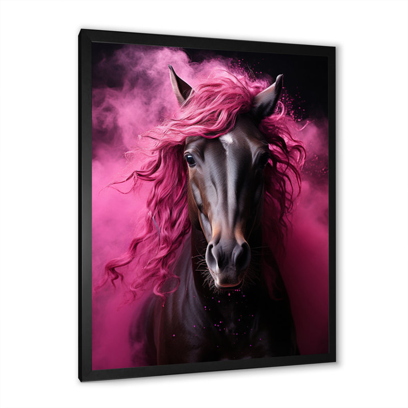 «Black Pink Horse Vibrant Equine III», reproduction d'art sur toile, H 44 po x l 34 po x P 1,5 po, Cadre photo noir