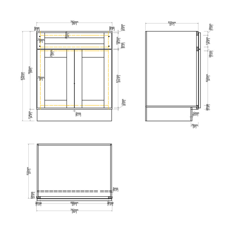 Armoire de salle de bain en bois massif prêt à assembler avec comptoir Shaker - comptoir non inclus, Noir Shaker