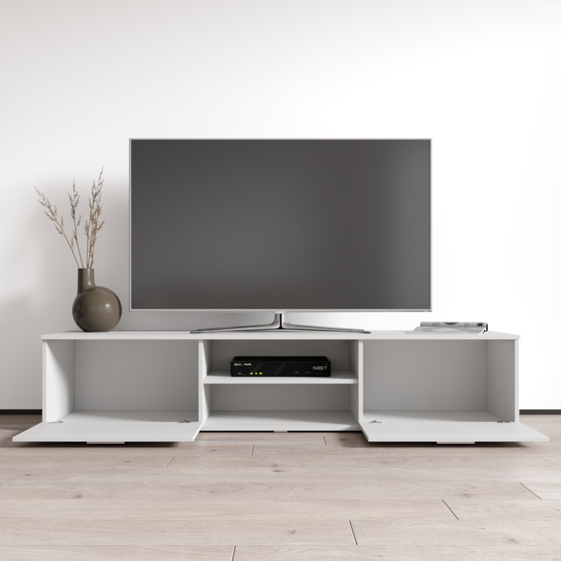 Meuble télé Sabala pour téléviseur de 71 po ou moins avec finition ultrabrillante, Blanc, 71"