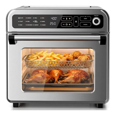 Electactic 25QT Air Fryer Toaster Oven Combo, 12-in-1 Convection, 70–450°F, Fits 12" Pizza, Stainless Steel