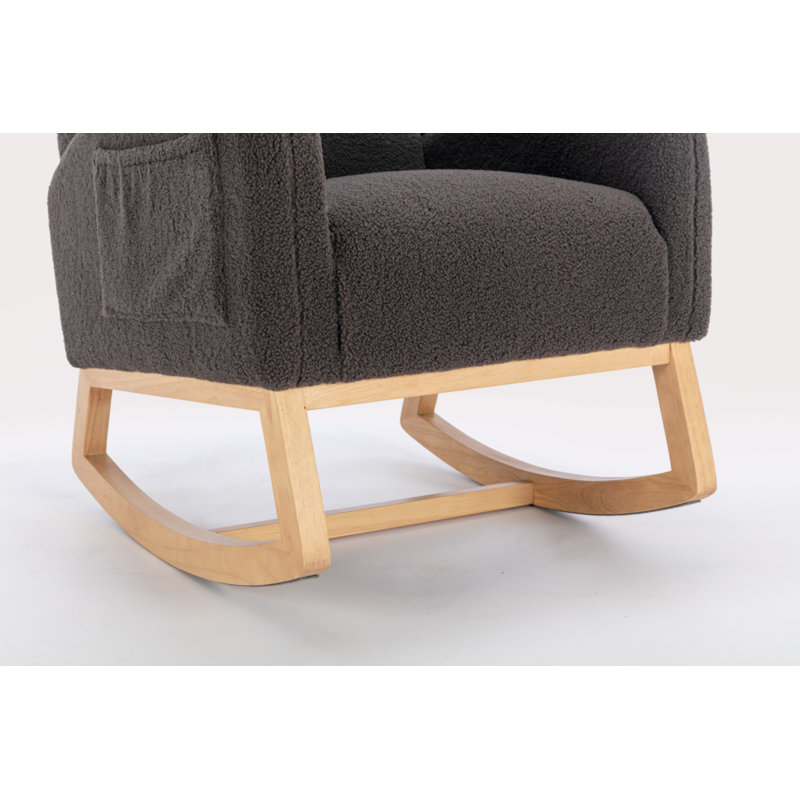 Chaise berçante rembourrée en tissu Teha Teddy, Gris foncé