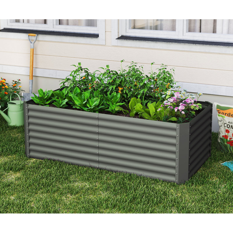 Lit de jardin surélevé galvanisé, jardinière pour légumes, fleurs et herbes, Gris