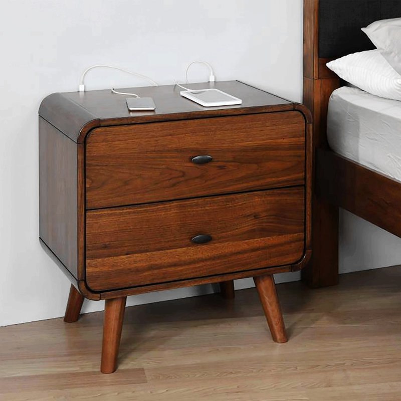 Kegan 2-Drawer Solid and Manufactured Wood Nightstand, Walnut