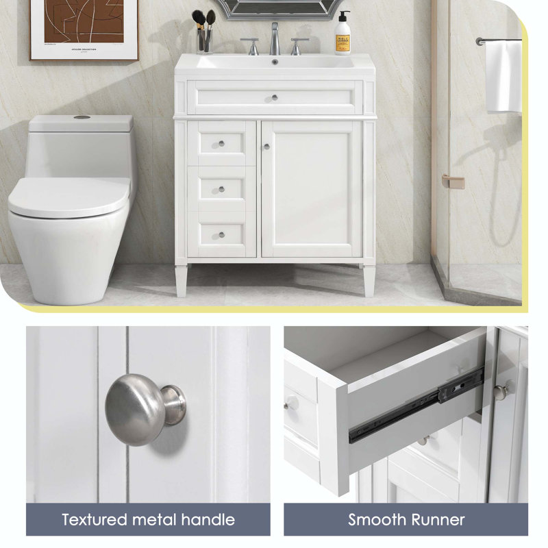 Windrim 30'' Single Bathroom Vanity  with Top Sink, White