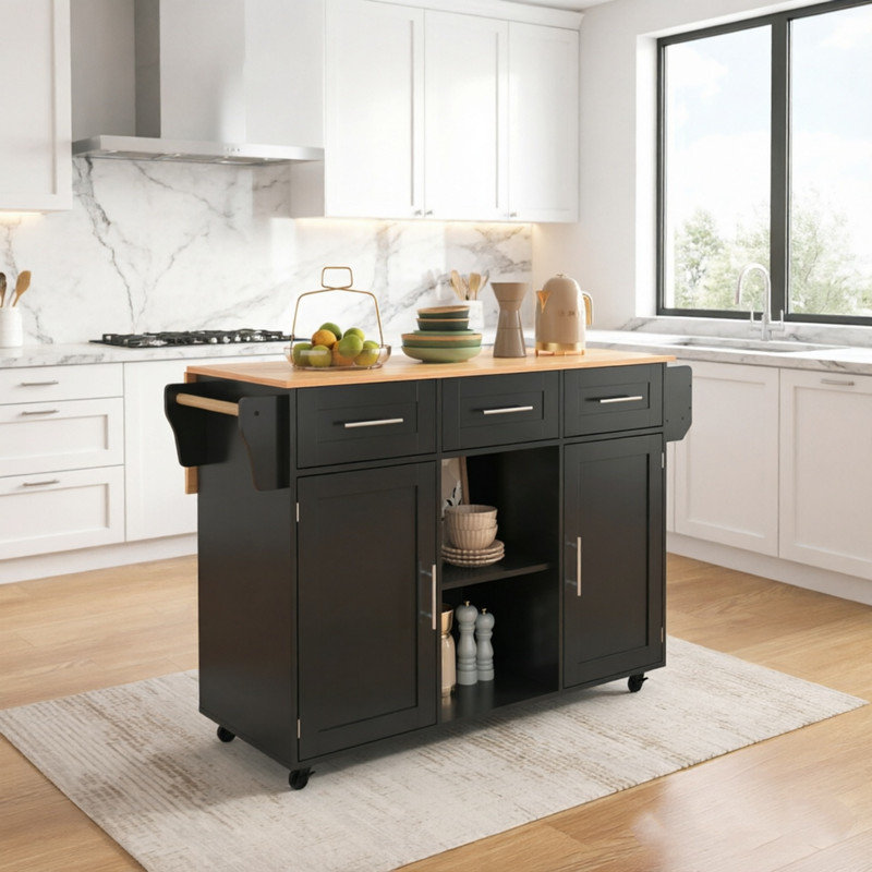 139 cm W Kitchen Island with Top, Black