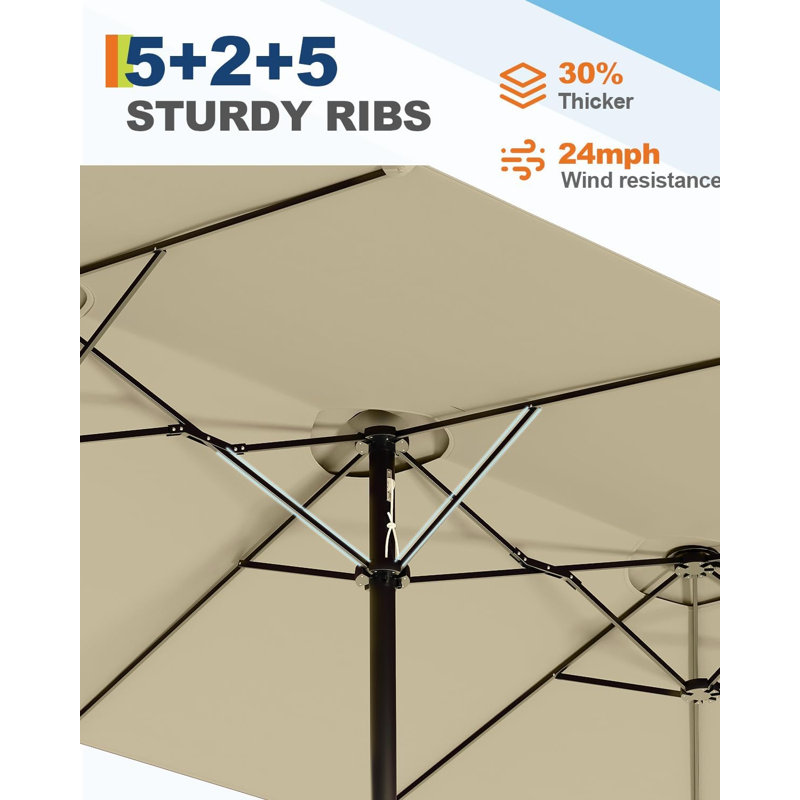 Grand parasol de patio avec base incluse, Kaki
