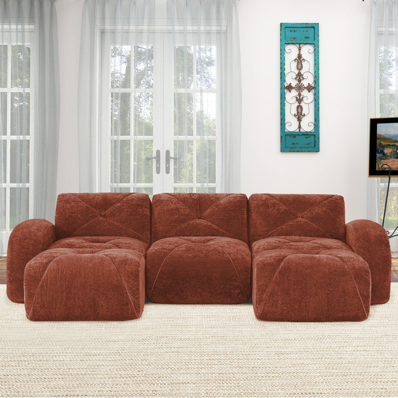 Ensemble de canapé en forme de U à compression de 110 pouces, canapé modulaire moderne à trois places avec repose-pieds, canapé rembourré pour le salon ou la chambre à coucher, aucun assemblage requis.