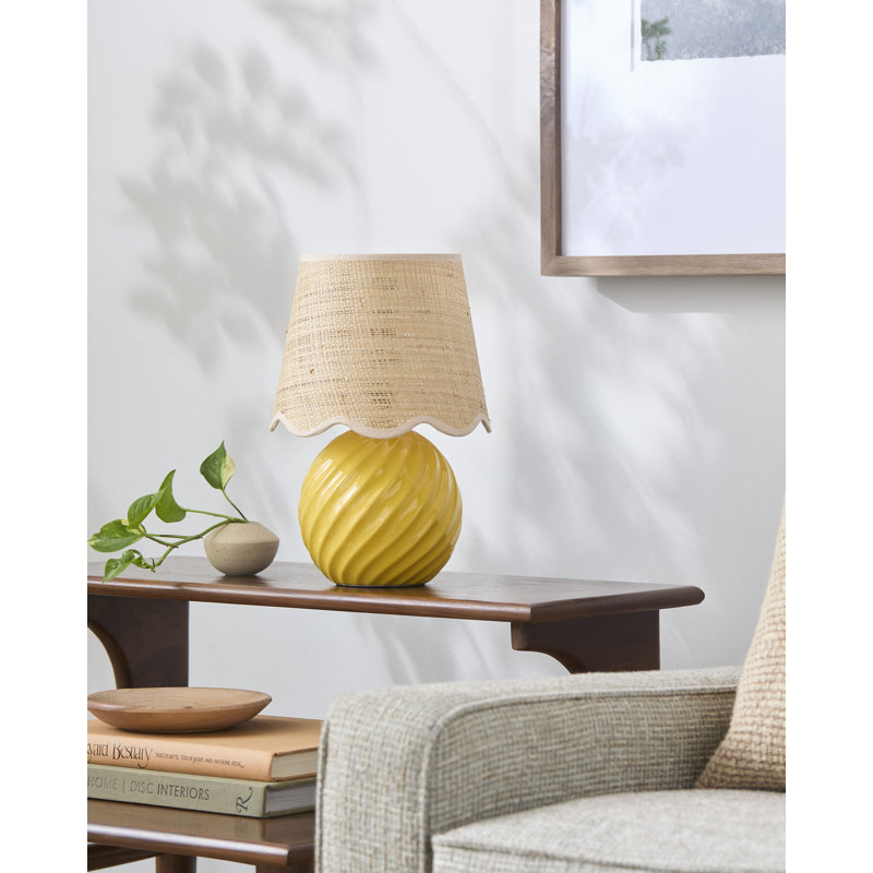 Wyatan Table Lamp, Yellow, Rattan