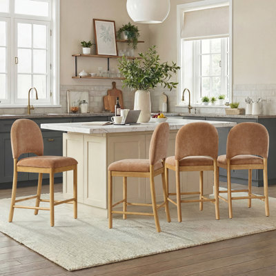 Paterson Curved-Back Armless Fabric & Counter Stool with Solid Wood Frame