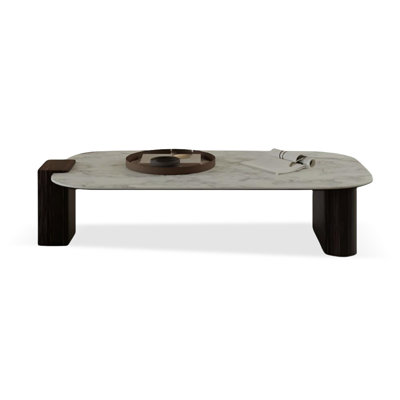 53.15" Black Sintered Stone + Manufactured Wood Rectangular Coffee Table
