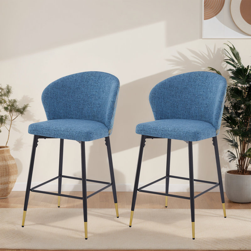 Tabourets de bar rembourrés à dossier incurvé avec structure en métal, Bleu