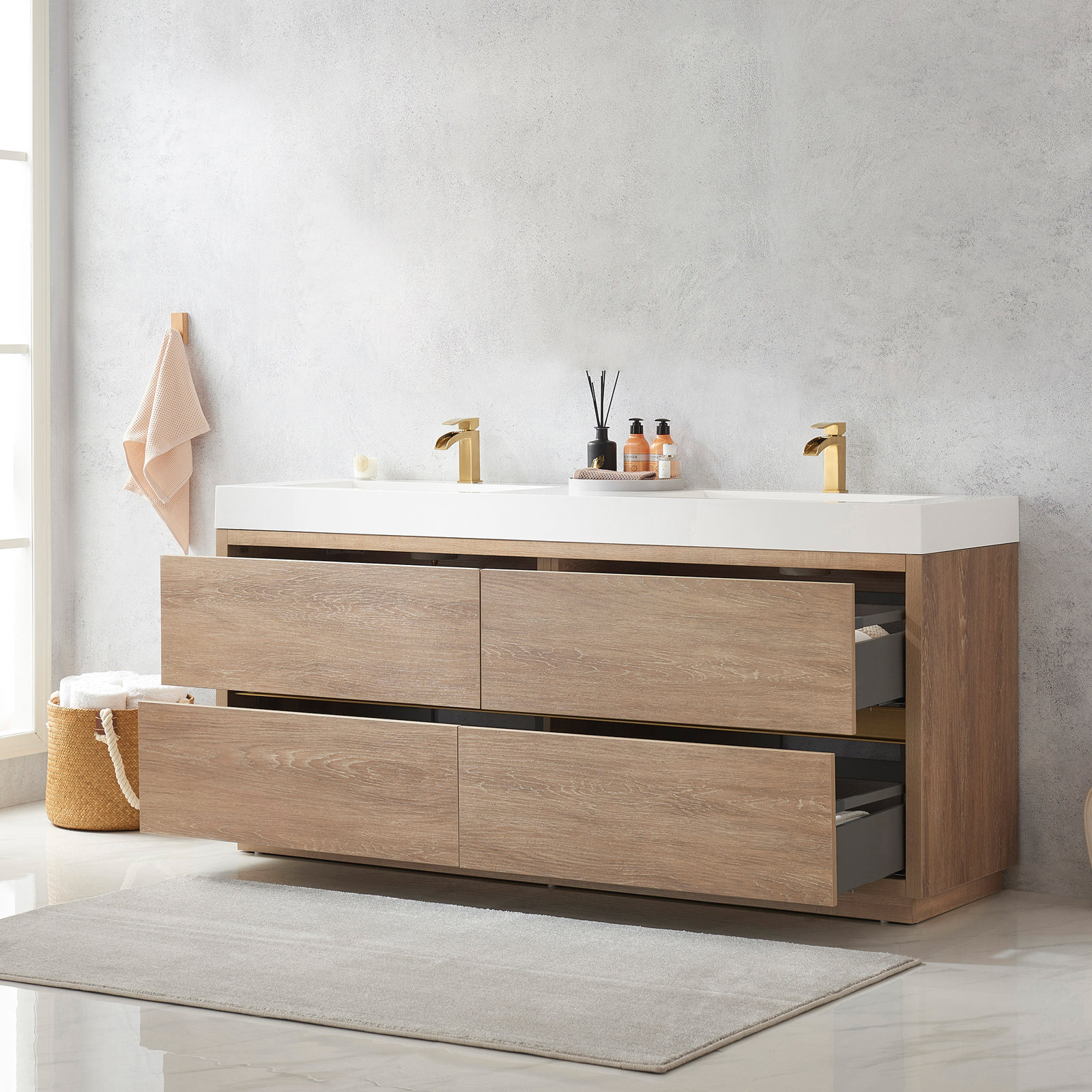 Beira 71.7'' Double Bathroom Vanity, North American Oak, White