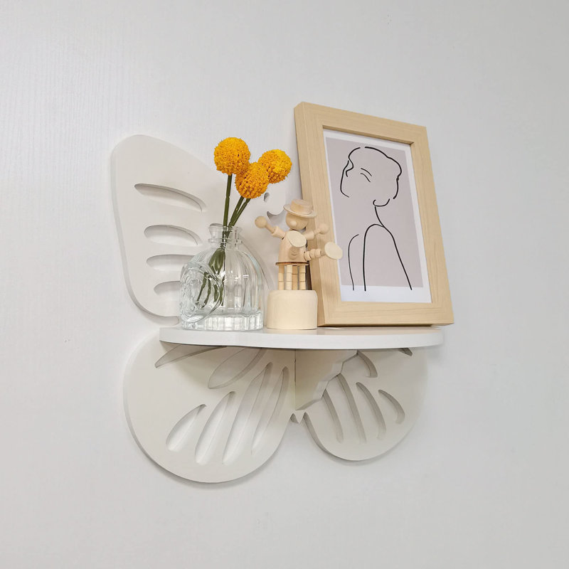  Butterfly Shaped Nursery Wall Floating Shelves, Cute Wall Display Rack for Kid’s Room, Small Decorative Shelf Wall Mounted, White Hanging Wall Shelf for Toys, Plants and Decorations Storage, White