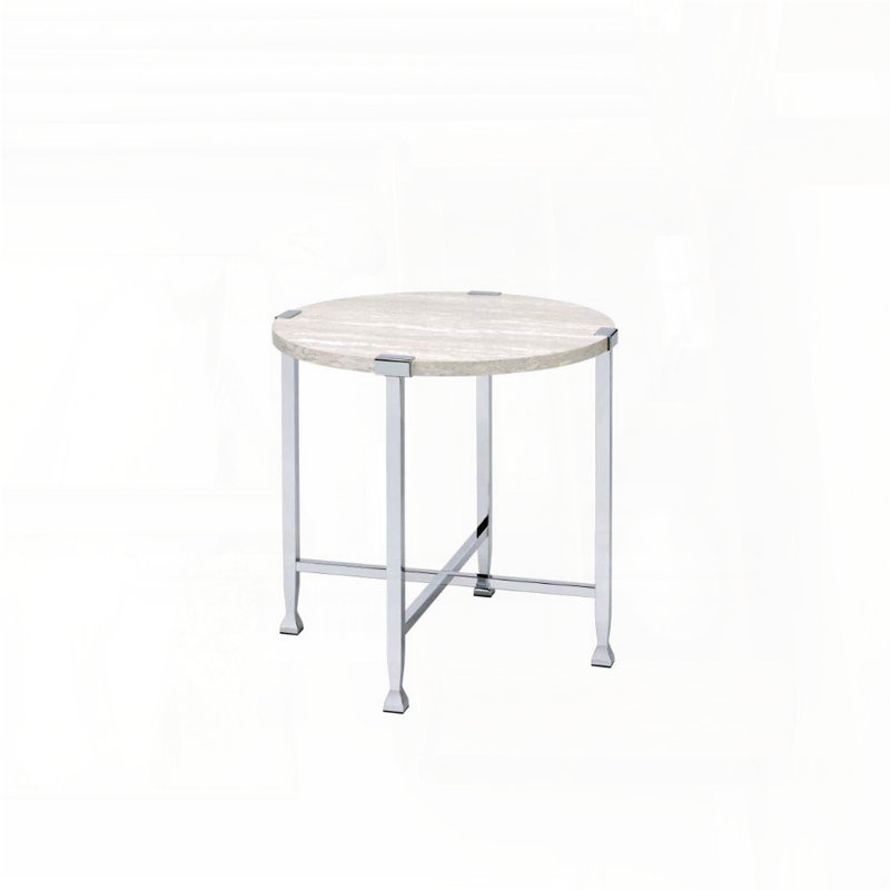 Table de bout ronde avec base en X - Chêne blanc et chrome