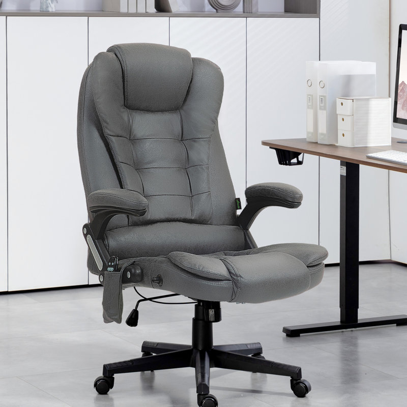 Fauteuil de bureau, gris foncé - massage par vibration et chaleur à 6 points, inclinable, rembourré, fauteuil réglable en massage vibrant, siège