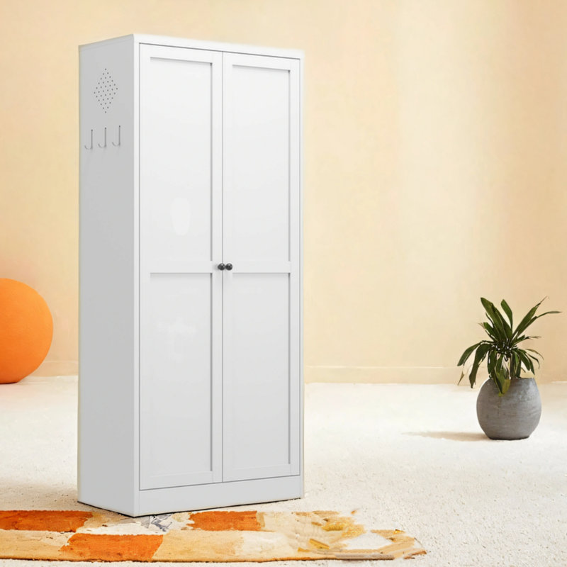 Armoire de cuisine blanche en métal autoportante avec 4 tablettes réglables