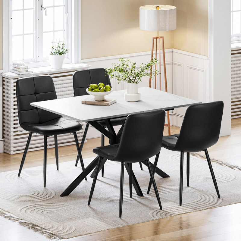4 - Person Drop Leaf Dining Set, Black, White